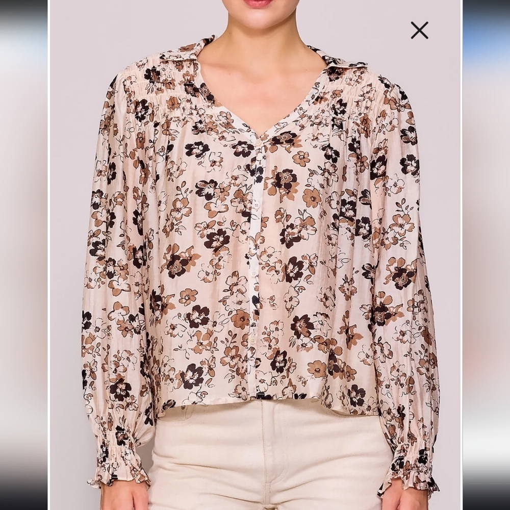 Melloday Women V-Neck Floral Print Blouse Dainty Flowy Ruffles XS S M Whimsy